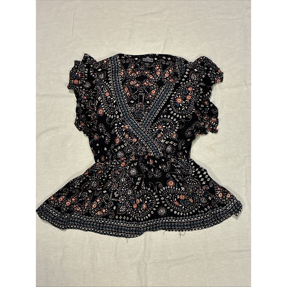 Women's Top Large Multicolor Patterned Blouse V-neck Boho Babydoll Empire Waist